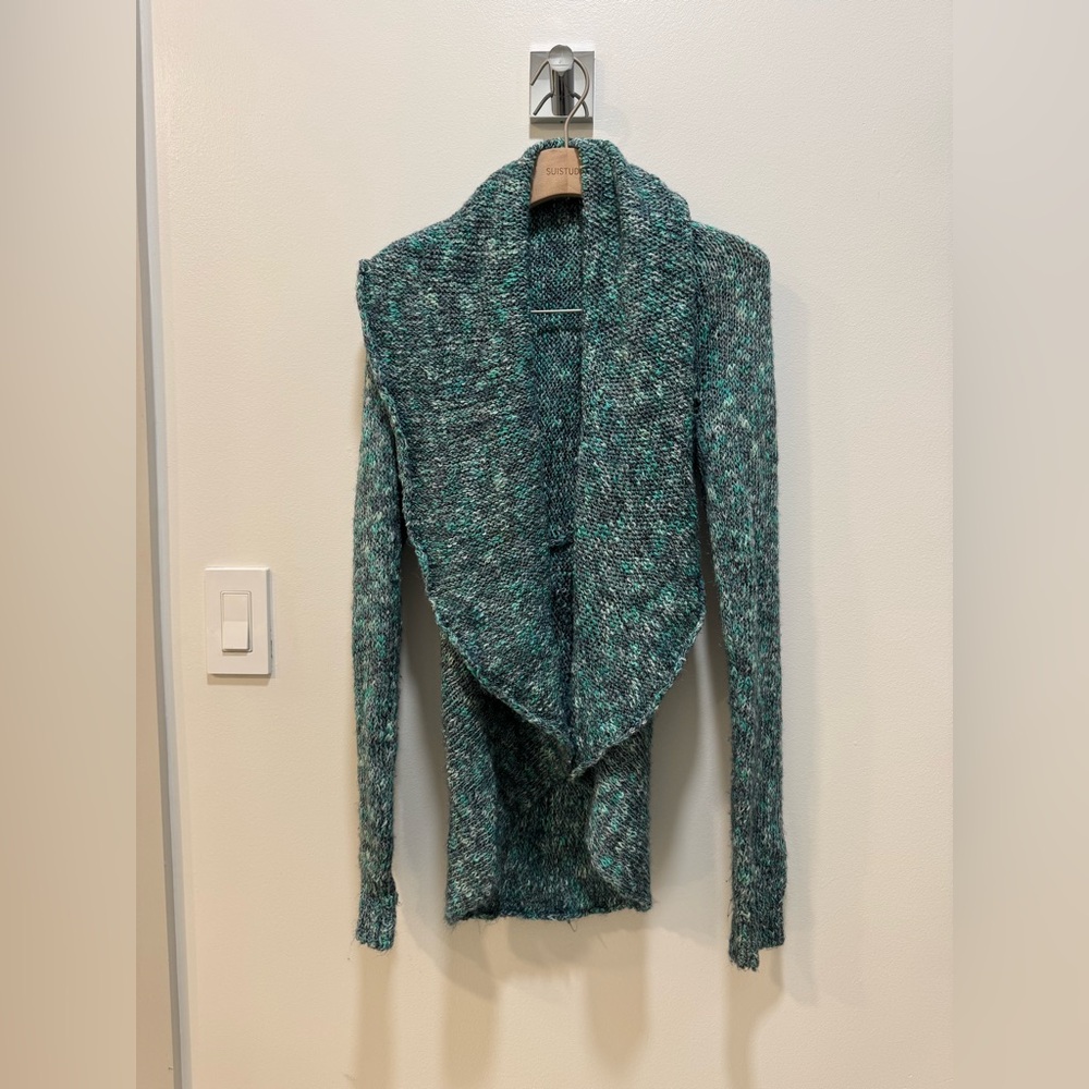 Javier Simorra Barcelona turquoise knit shawl sweater